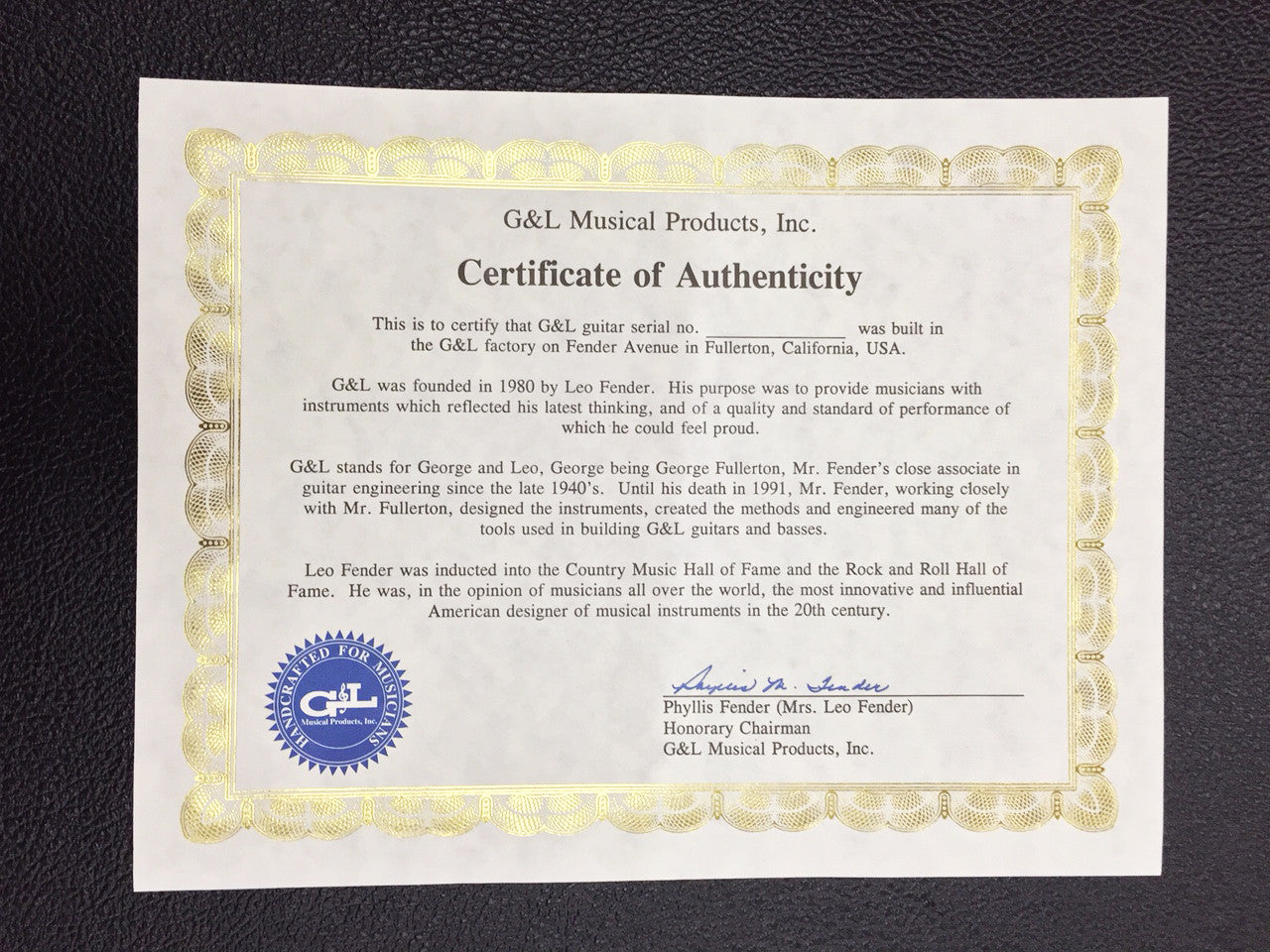 Replacement Certificate of Authenticity